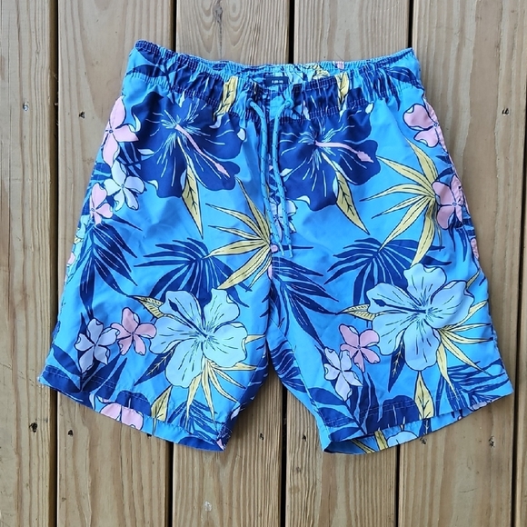 George Blue Tropical Swim Trunks with Pockets Mens Small - Picture 1 of 11